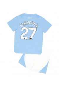 Manchester City Matheus Nunes #27 Jalkapallovaatteet Lasten Kotipeliasu 2023-24 Lyhythihainen (+ Lyhyet housut)